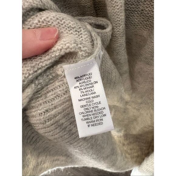 Loft Cozy Gray & Oatmeal Mohair & Wool Blend Open Front Cardigan Medium Petite - Picture 4 of 4